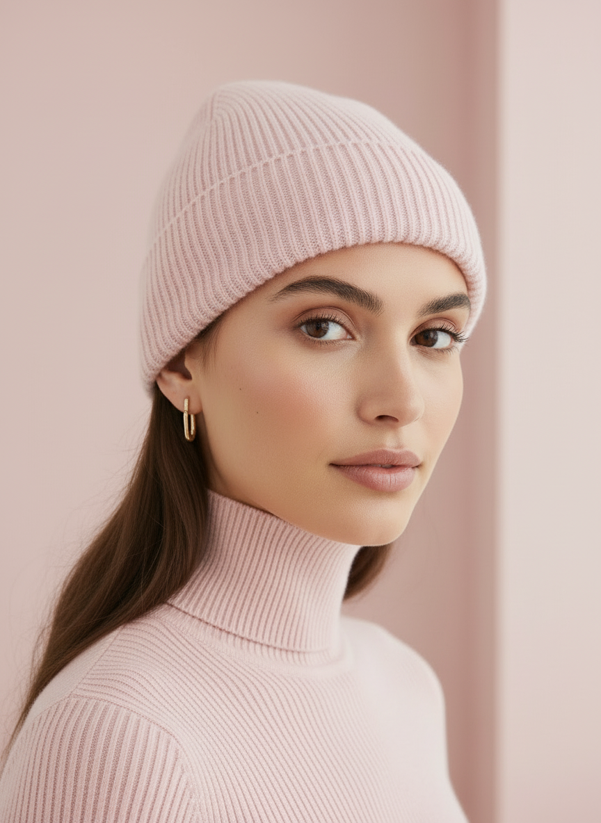 Zwillingsherz 100% Kaschmir Umschlagmütze