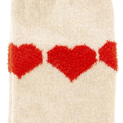 Kuschelsocken beige mit roten Herzen | warm & weich mit Wollanteil