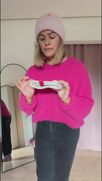 Kuschelsocken beige mit roten Herzen | warm & weich mit Wollanteil